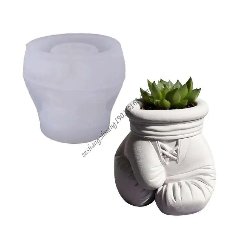 

Q6RB Boxing Glove Shaped Silicone Mold For DIY Resin Planter Concrete Crafts Decorative Jewelry Tray Flowerpot Making