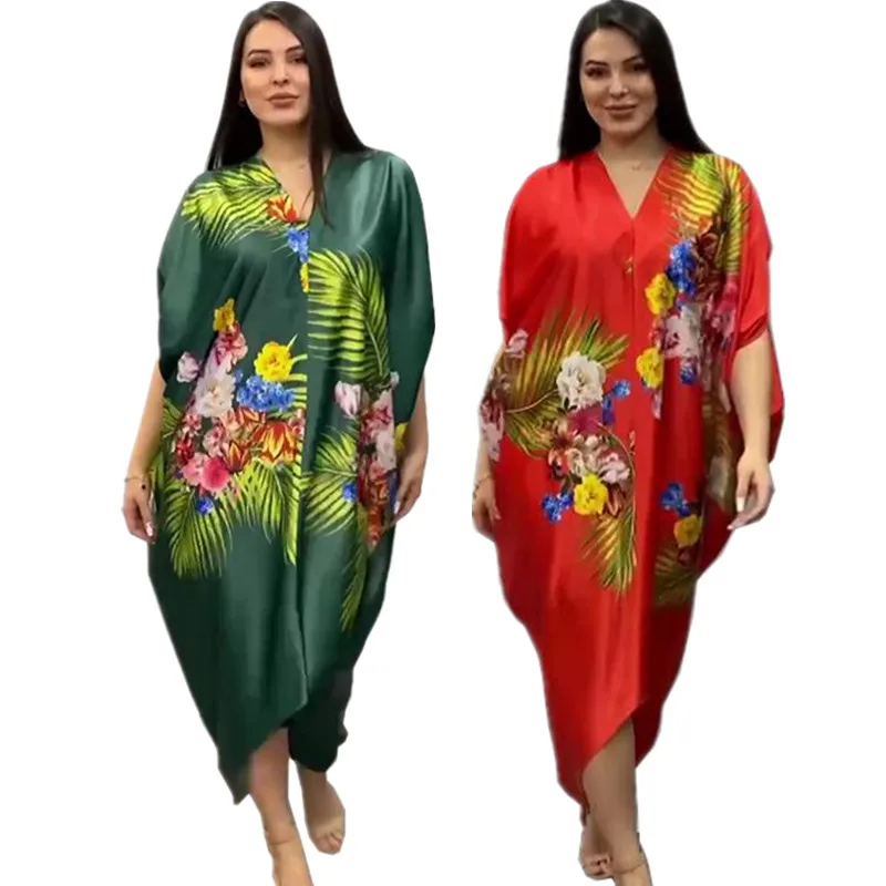 Elegant Kaftan Irregular Printed Casual Dresses Women Vintage Bohemian Holiday Summer Loose Sundress Fashion Abaya Robe Vestidos