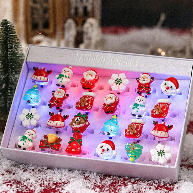 24 قطعة من حلقات توهج عيد الميلاد ثلاثية الأبعاد LED ضوء الإصبع حلقات وامضة لحفلة عيد الميلاد ألعاب عيد الميلاد المضيئة #4