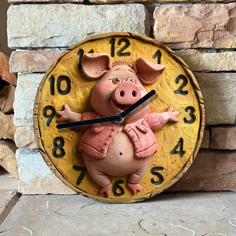 Pig Themed DIY Wall Clock , High-Definition 2D Print, Novelty Decor for Pet Lovers and Autumn Bedroom Ambience