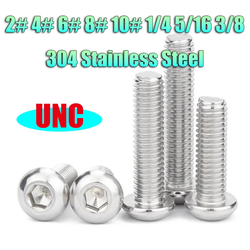 UNC Sechskant-Innensechskantschraube mit Flachkopf 2 #   4 #   6 #   8 #   10 #   1/4 5/16 3/8 304 Edelstahl Pilzkopfschrauben mit Innensechskant