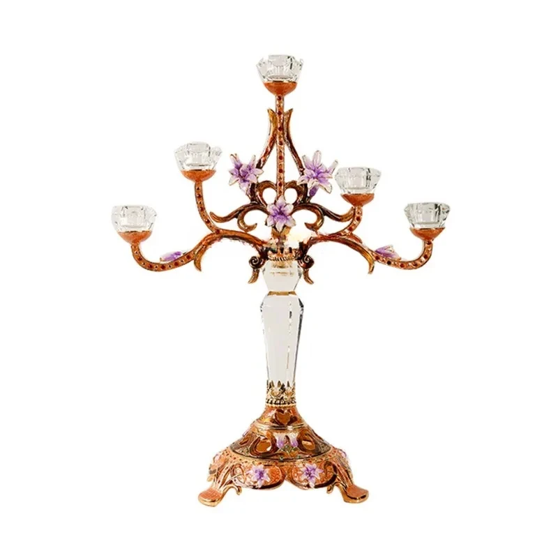 Enamel Crystal Lily Candle Holder European Style Ornaments American Villa Dining Table Living Room Bedroom Decorations