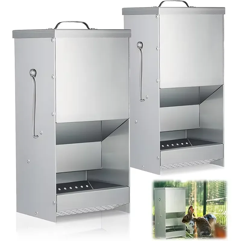 JH-Mech Trough Feeder with Lid Metal Galvanized Steel Bunny Food Dispenser Cage Rabbit Feeders Metal Hanging Chicken Feeders
