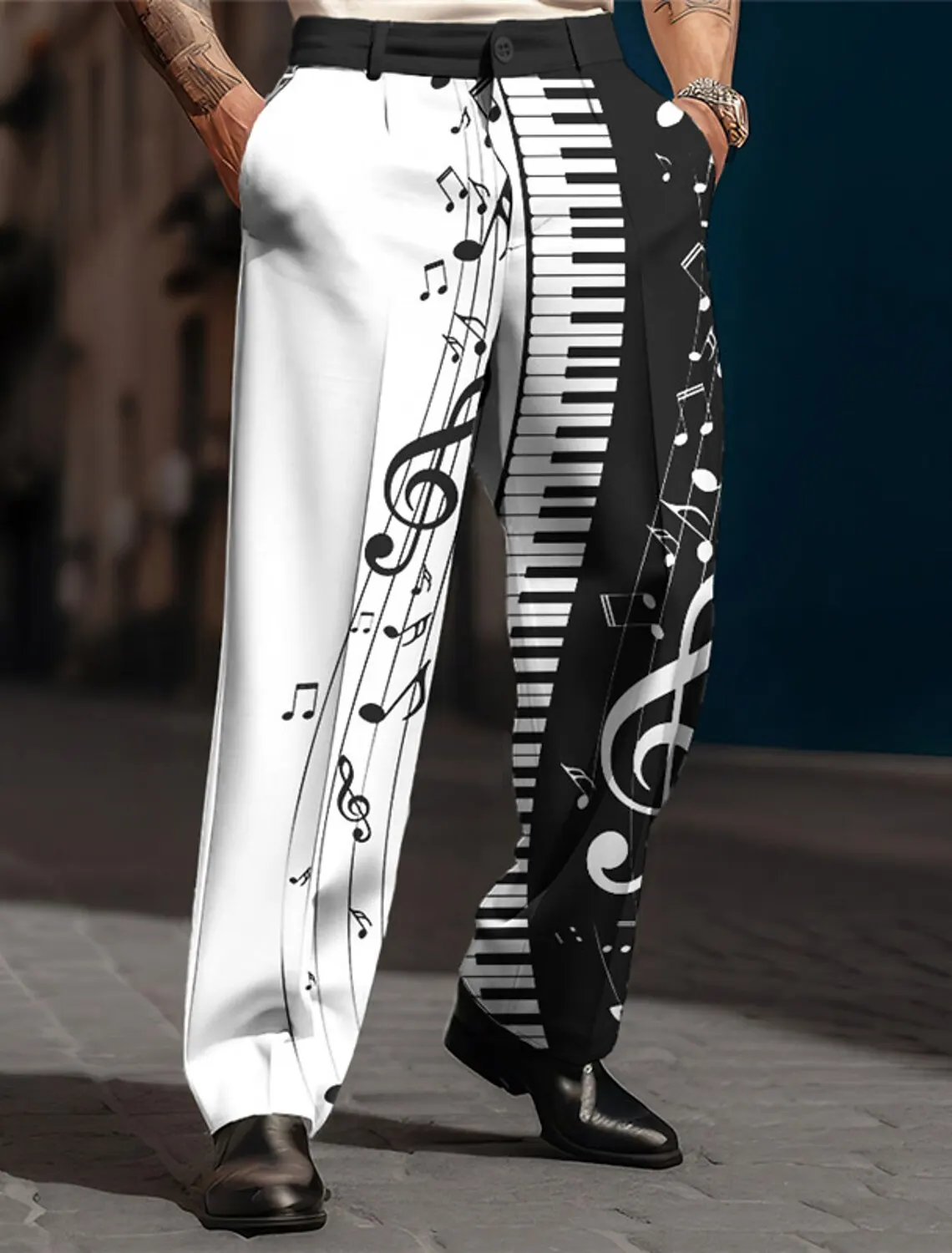 2025 Men\'s New Comfortable Piano Music Pattern Printed Fashion Casual Pants Large Loose Daily Breathable Straight Leg Pants