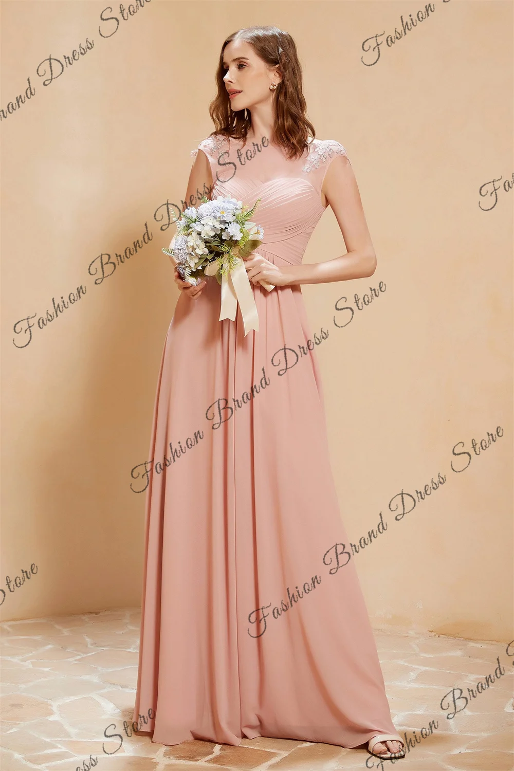 

Off-the-shoulder Sweetheart Chiffon Bridesmaid Dresses Short Sleeves Corset Lace Appliques Ball Gowns A-line Long Prom Gowns