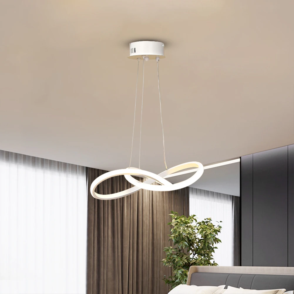 

Minimalist Ring White Hanging Lamp Acrylic Aluminum Bedroom Chandelier Warm/White Light for Living Study Dining Room Home Decor