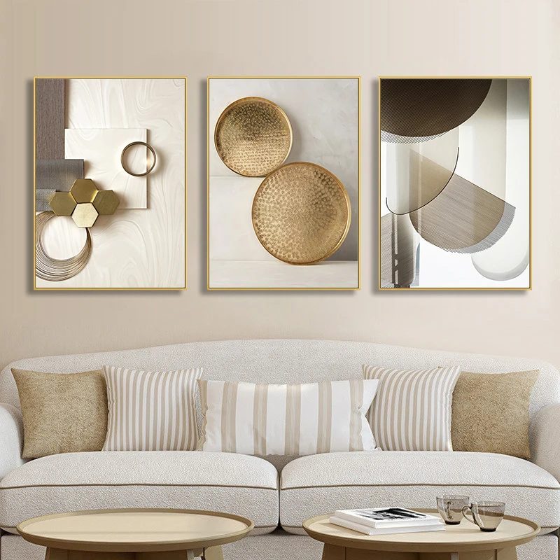 

Golden Geometric Abstract Wall Art Poster Pictures Modern Nordic Artwork Aesthetic Minimalist Canvas Paintings Home Decor