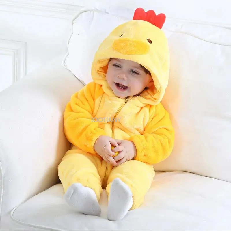 New Boys Girls Bodysuit Infant Toddler Yellow Chick Costume Kigurumi For Baby Flannel Comfortable Jumpsuit