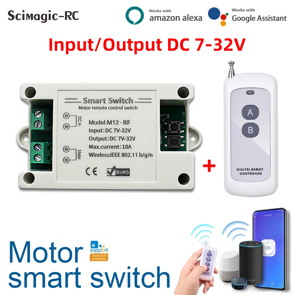 EWELINK Output Input DC 12V 24V Garage Door Opener Controller RF Remote + APP Control Works with Alexa Google Home