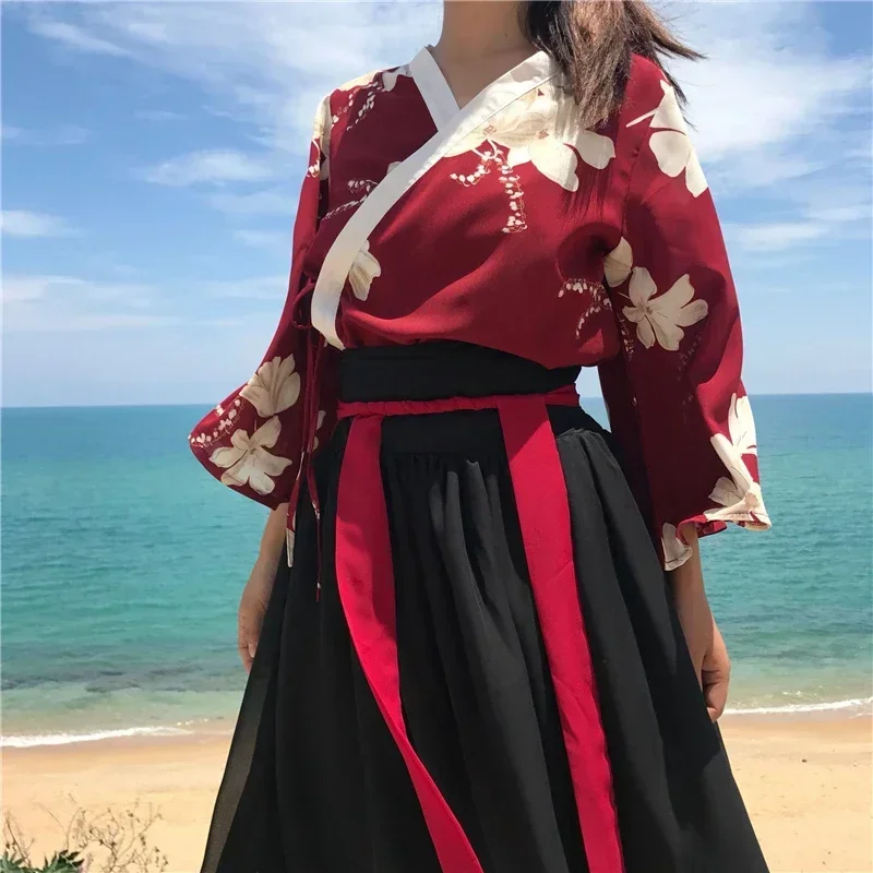 Retro stile giapponese Vintage Hanfu Haori Kawaii Girls Women Foral Kimono Dress for Party Yukata Asian Clothes gonne Vestidos