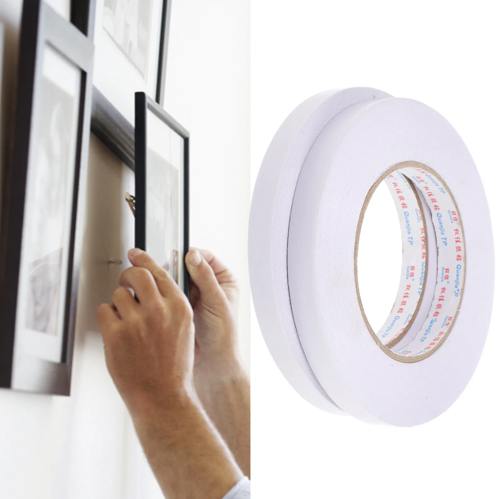 

2 рулона двусторонней клейкой ленты длиной 50 м, сильный клей для фотографий, зеркал, баннеров, рекламы, украшений, для дома и офиса