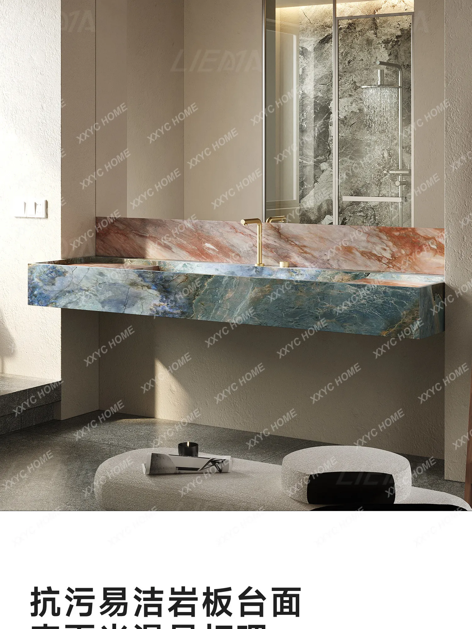 

High-end Light Luxury Rock Slab Integrated Seamless Basin Bathroom Cabinet Bathroom Pink High-end Custom Face Wash Washbasin