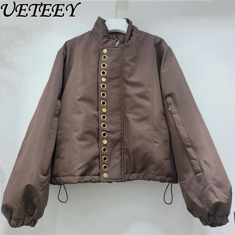 

Утолщенная теплая хлопковая куртка, женская короткая куртка с полыми пуговицами, армейское зеленое повседневное пальто, новинка 2025 года, осеннее и зимнее хлопковое пальто