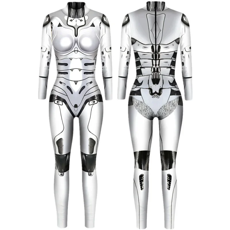 Robot Punk szkielet Cyberpunk Steampunk Sexy kombinezon Slim kostiumy Cosplay kobiety Zentai body przebranie Halloween