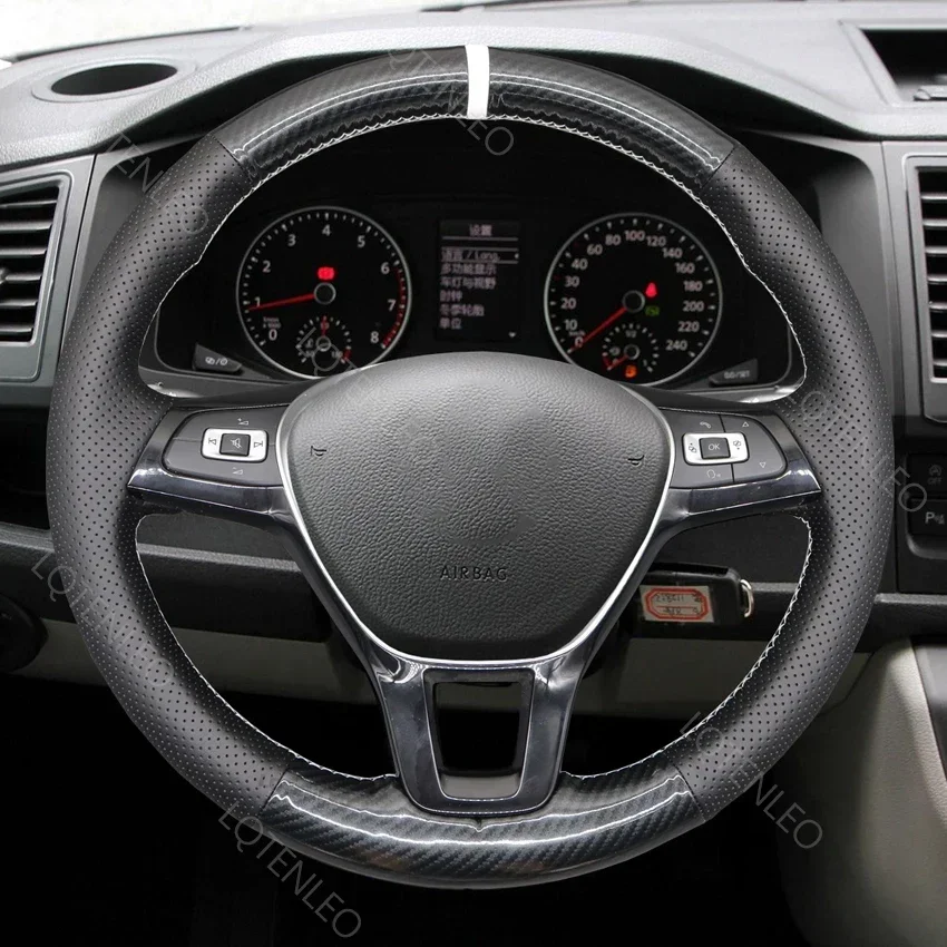 Black Artificial Carbon Leather Car Steering Wheel Cover For Volkswagen VW Amarok T6 California Kombi Transporter 2014-2022