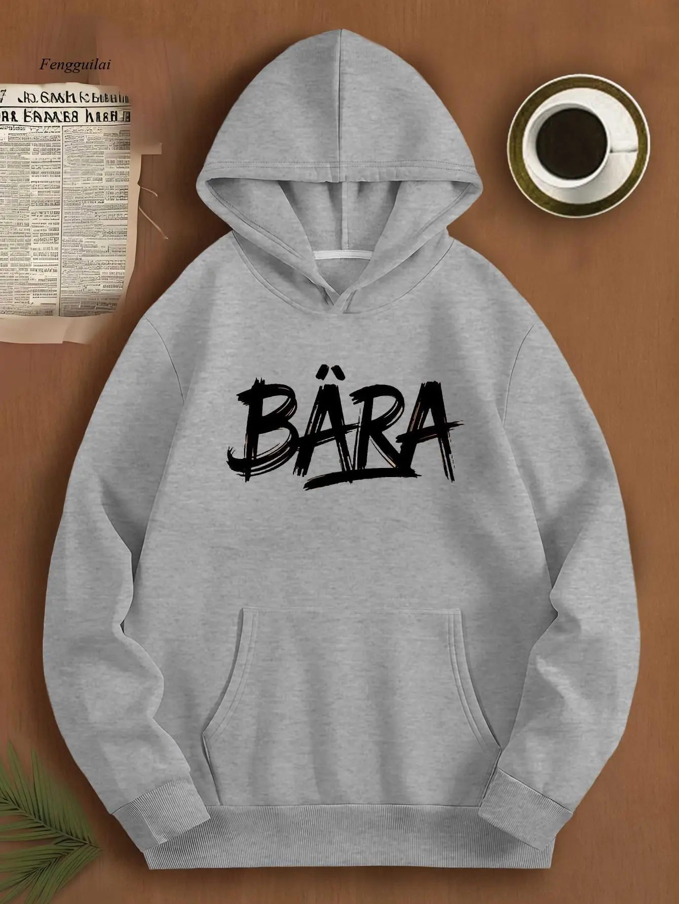 

Minimalist Handwritten BAR Statement Hooded Sweatshirt - Loose Fit Casual Pullover with Lettering, Machine Washable