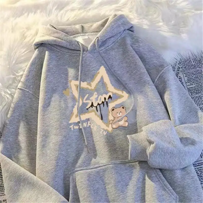 Coreano Sle moletom com capuz feminino preguiçoso Sle Thiened Fce carta impressão casaco superior na moda estudante outono inverno novo arr...