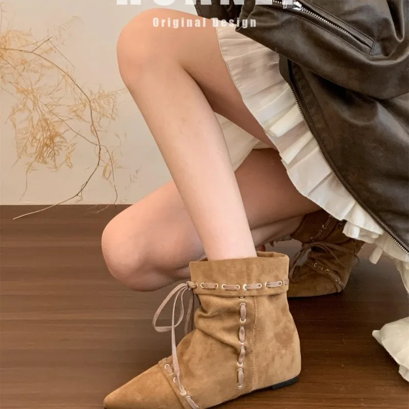 

2025 Autumn/winter Hot Selling New Retro High-quality Pleated Pointed Chelsea Boot with Flat Straps Western Cowboy Shoes