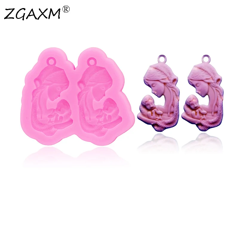 LM 834-DIY Mother Angel holding the baby earrings Silicone Mold Cake Chocolate Mold epoxy Flexible Polymer Clay Mold Silicone