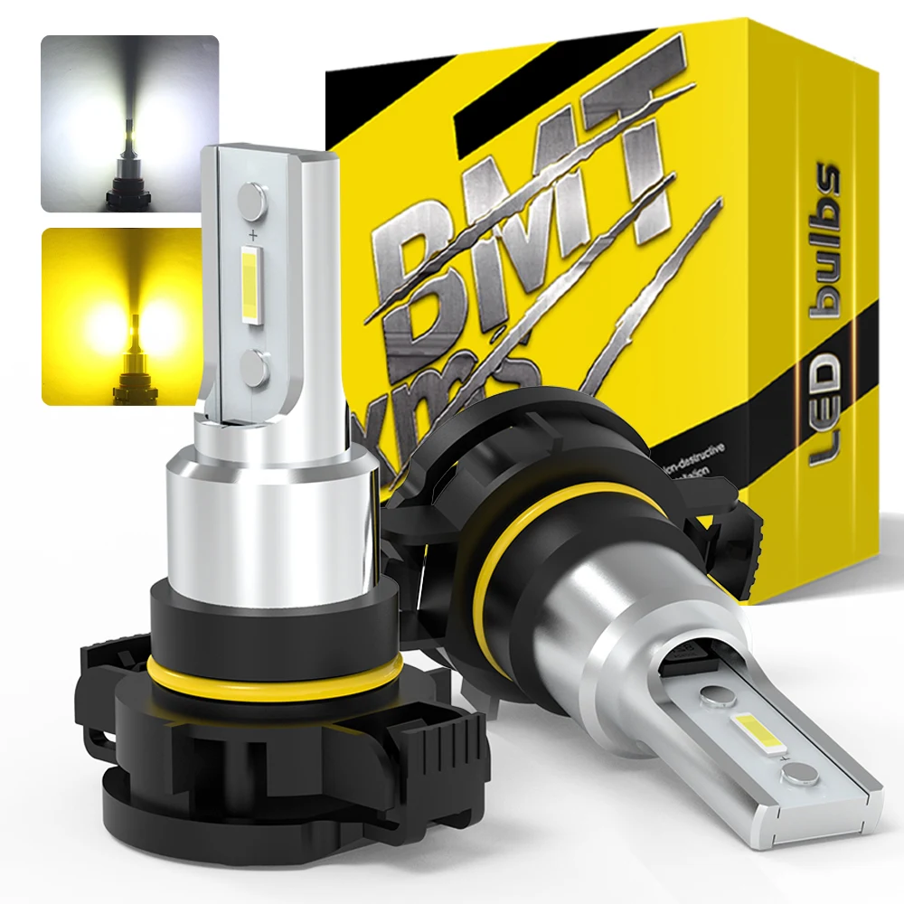 

BMTxms 2PCS PSX24W 5202 H16 LED Fog Light White Yellow Super Bright Light Bulbs Upgrade 1086 CSP Chips DRL Daytime Running Lamps