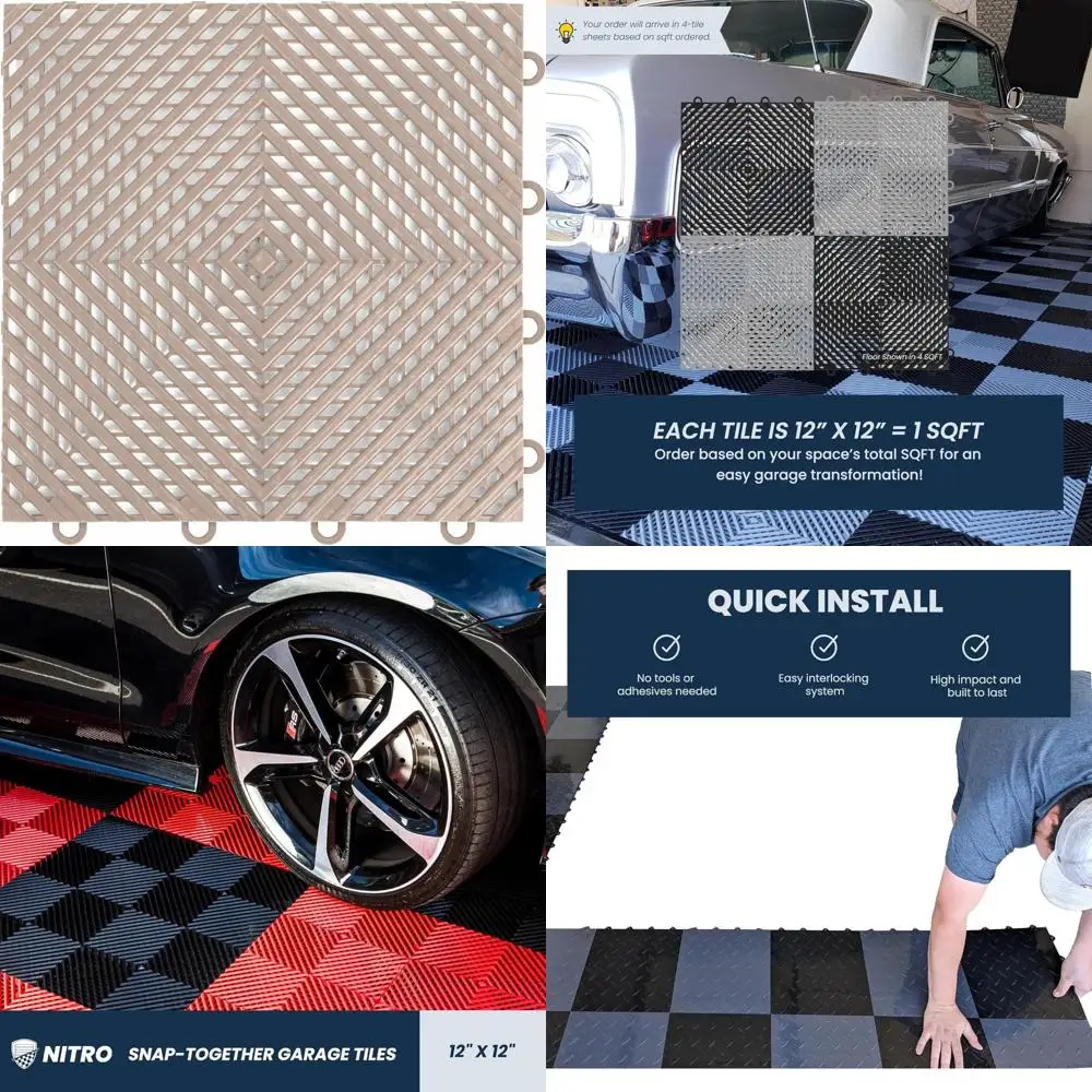 

Non-Slip Interlocking Plastic Garage Floor Tiles, 12x12, Vented Sahara S Pattern, Snap-Together Mat for Easy Installation