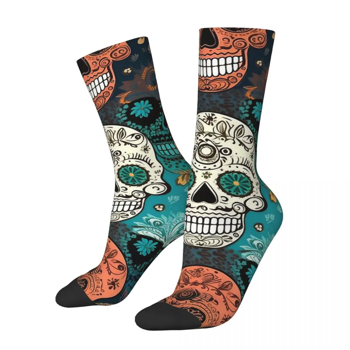 Vintage Mexican Sugar Skull Pattern Men's Socks Sugar Skull Unisex Novelty Pattern Printed Crazy Crew Sock Gift