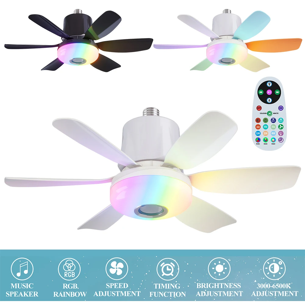

Socket Fan Light with Remote Ceiling Fan with Light Dimmable Socket Ceiling Fan RGB Light LED Light Fan for Living Room Bedroom