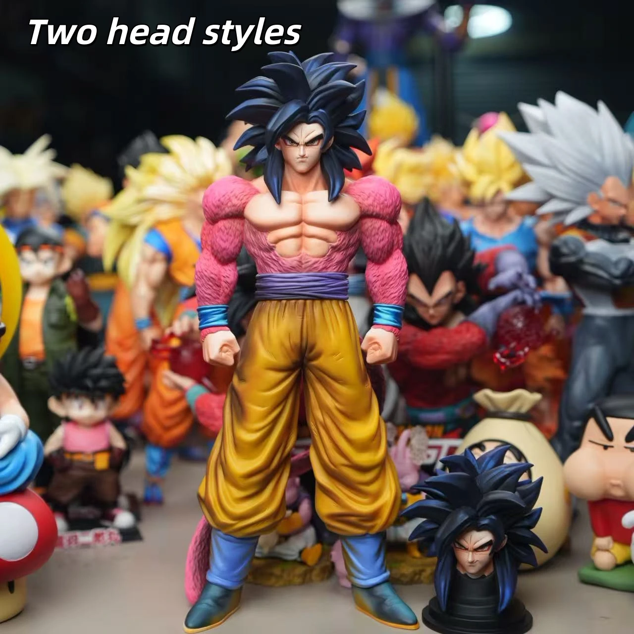 31.5cm/12.4in Anime Dragon Ball Super Saiyan 4 Son Goku Double Head Sculpt Action Figures Pvc Colection Model Toys view 3