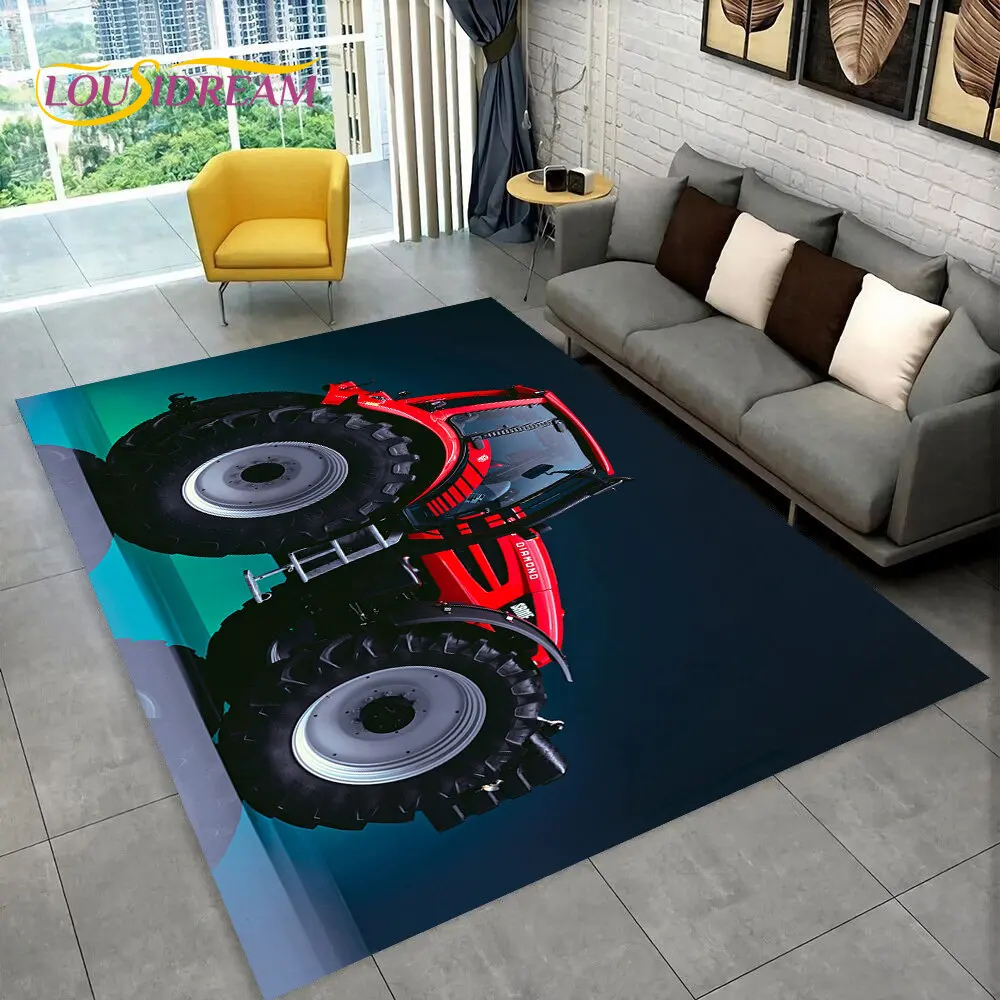 Car Tractor Series Pattern Truck Area Rug,Carpet Rug for Home Living Room Bedroom Sofa Doormat Decor,kids Non-slip Floor Mat 3D