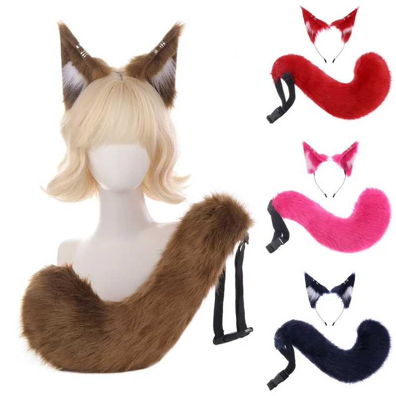Plush Wolf Ears Headband Fox Ears Cos Halloween Handmade Female Wolf Tail Simulation Beast Ears Beast Tail Comic Exhibition