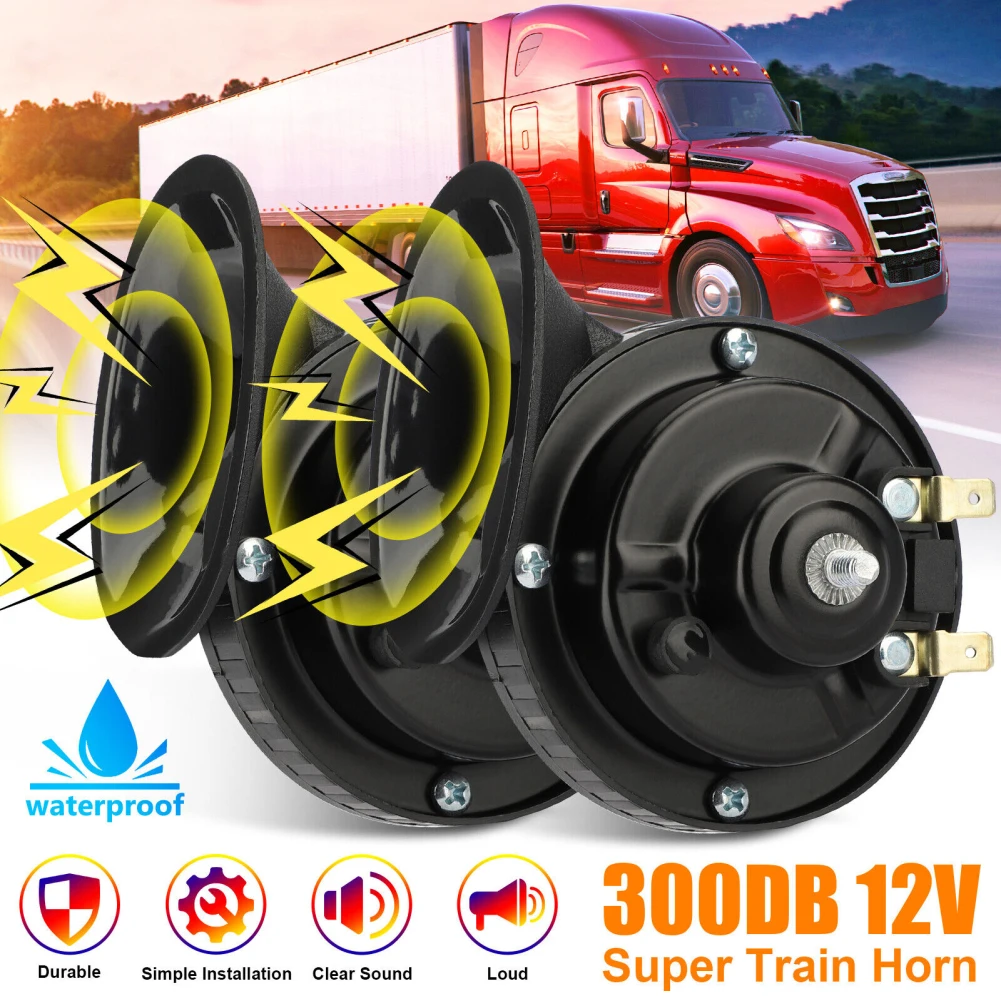 

2Pcs 12V 300DB Super Loud Train Horn Waterproof Air Electric Snail Horn Universal For Motorcycles Cars Truck SUV Boat