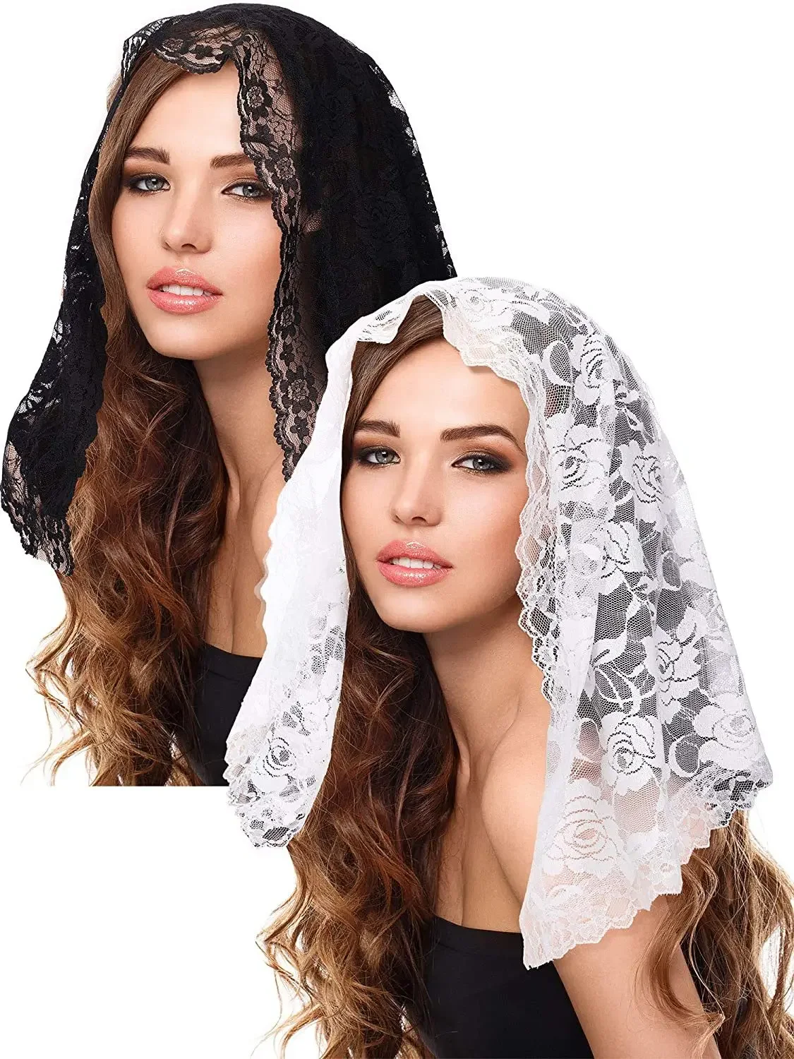 Voile Court en Dentelle Noire et Blanche pour Patients Musulmans, Accessoires de Mariage