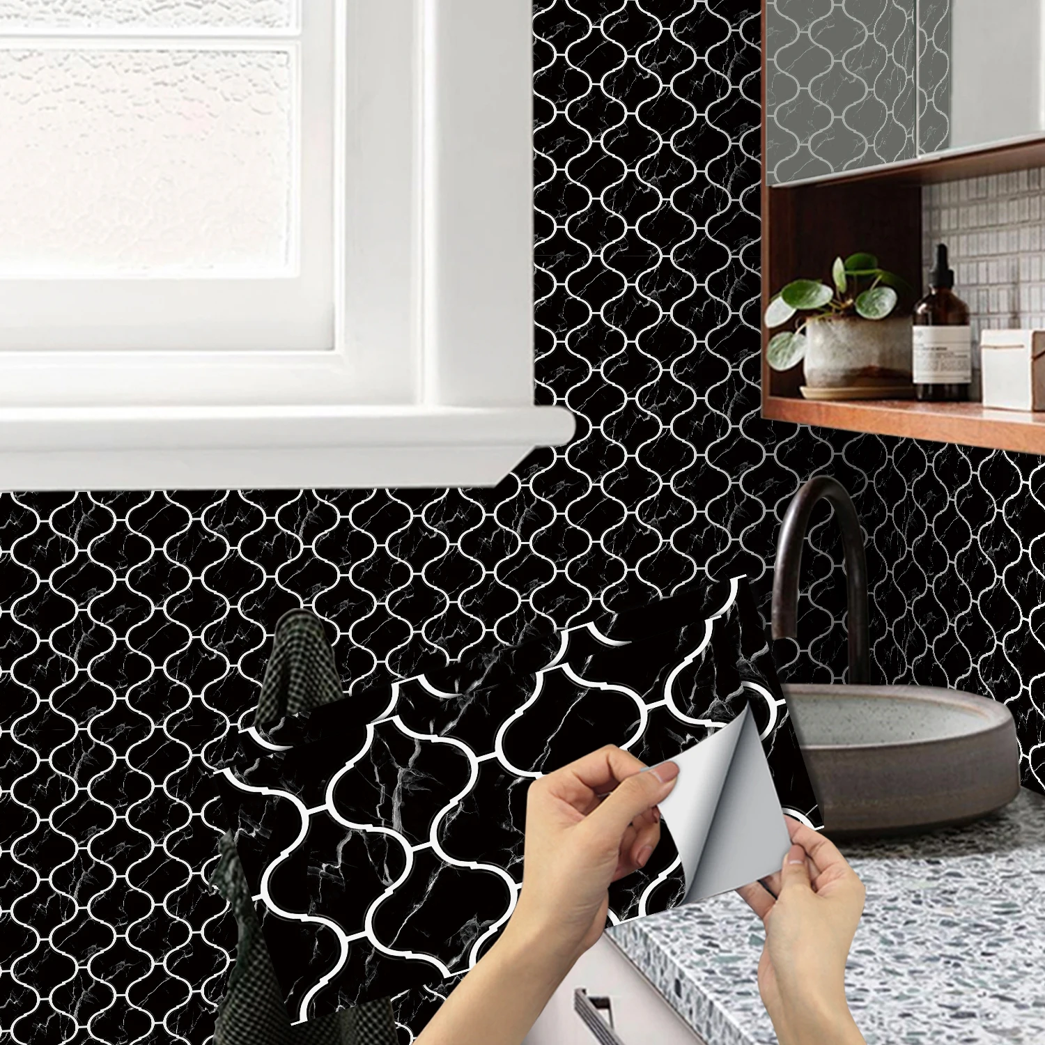 

6/12/24 pieces of geometric marble PVC tile stickers detachable waterproof, luxurious retro decoration for kitchen and bathroom