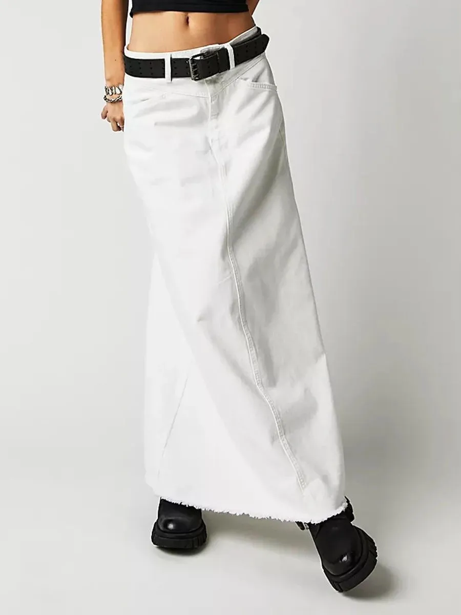 Casual Straight Denim Half Length Skirt High Waist A-Line Long Skirt for Young Women 18-24 Years Old Spring Season China Made