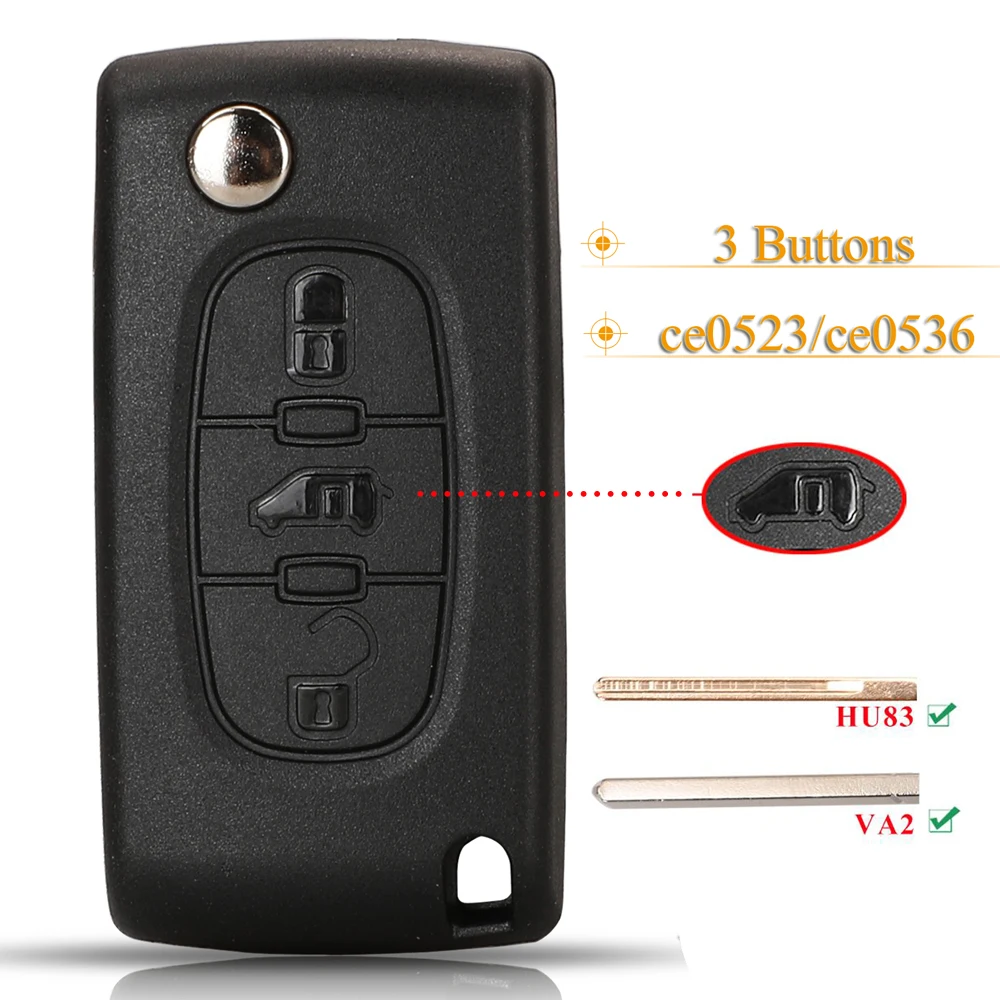 jingyuqin 3 BTN Flip Remote Car Key Shell Case  For Peugeot Partner Expert For Citroen Berlingo Dispatch Ce0523 ce0536 HU83/VA2