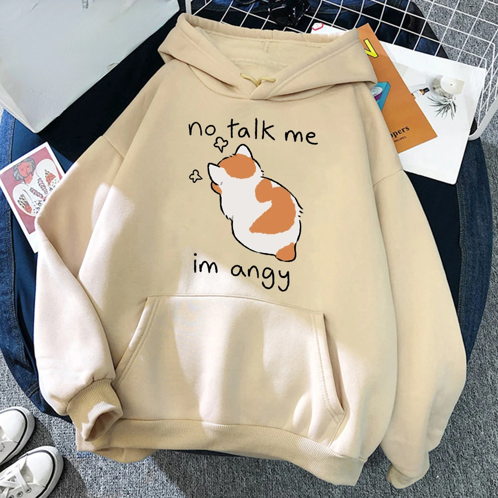 No Talk Me Cute Angry Cat Print Women Hoody Hip Hop Soft Sweatshirt Casual Fleece Sweatshirt Fleece Women Streetwear Funny Gift