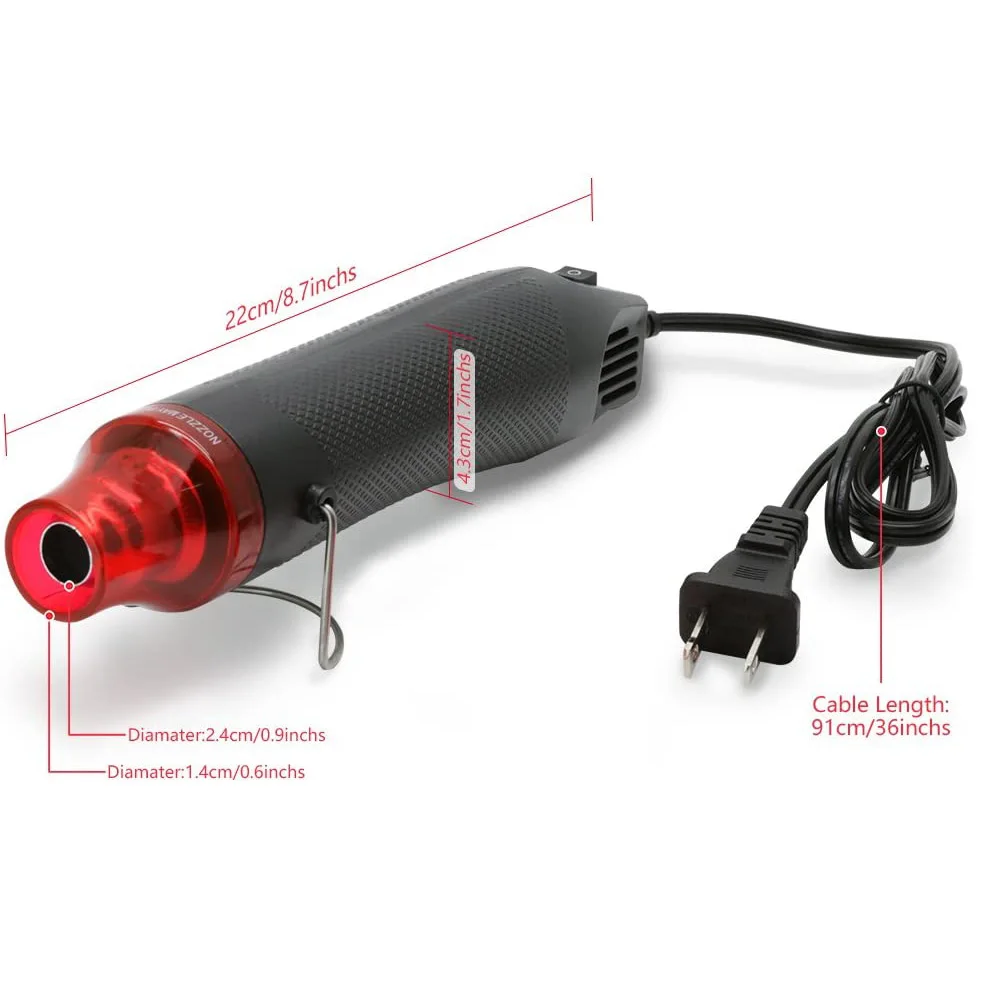 300W Electrical Mini Heat Gun Handheld Hot Air Gun with 100PCS Heat Shrink Butt for DIY Craft Embossing Shrink Wrapping PVC