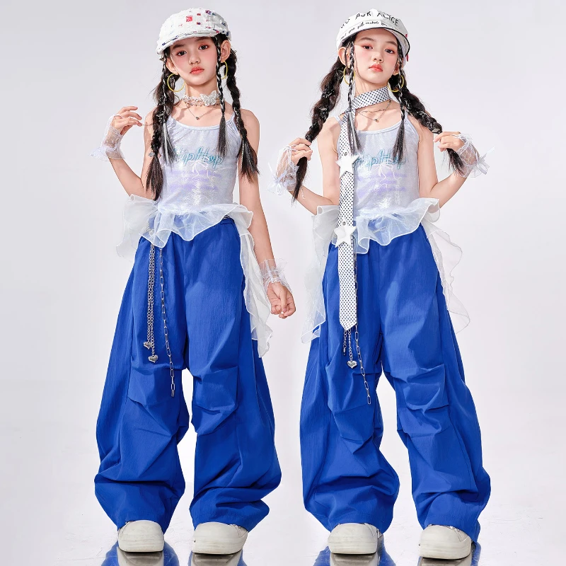 Vêtements de danse de rue pour filles, vêtements de danse Hip Hop, hauts de danse Jazz, pantalons bleus, Costume de spectacle sur scène, vêtements d'été pour spectacle de groupe, nouvelle collection