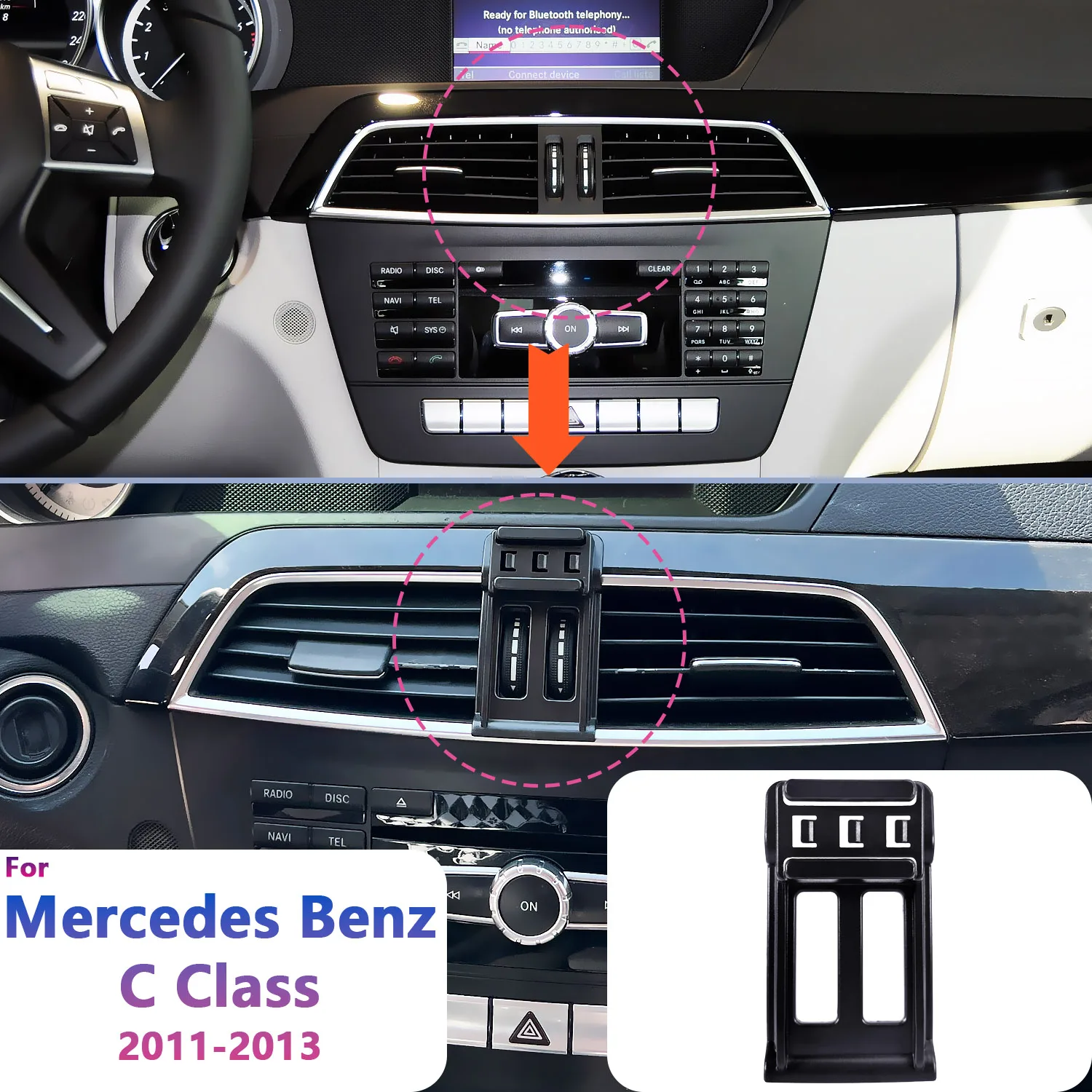 Image of Für Mercedes Benz C Klasse W204 2011 2012 2013 Auto Telefon Halterung Drahtlose Lade Telefon Halter Spezielle Feste Basis Auto Zubehör