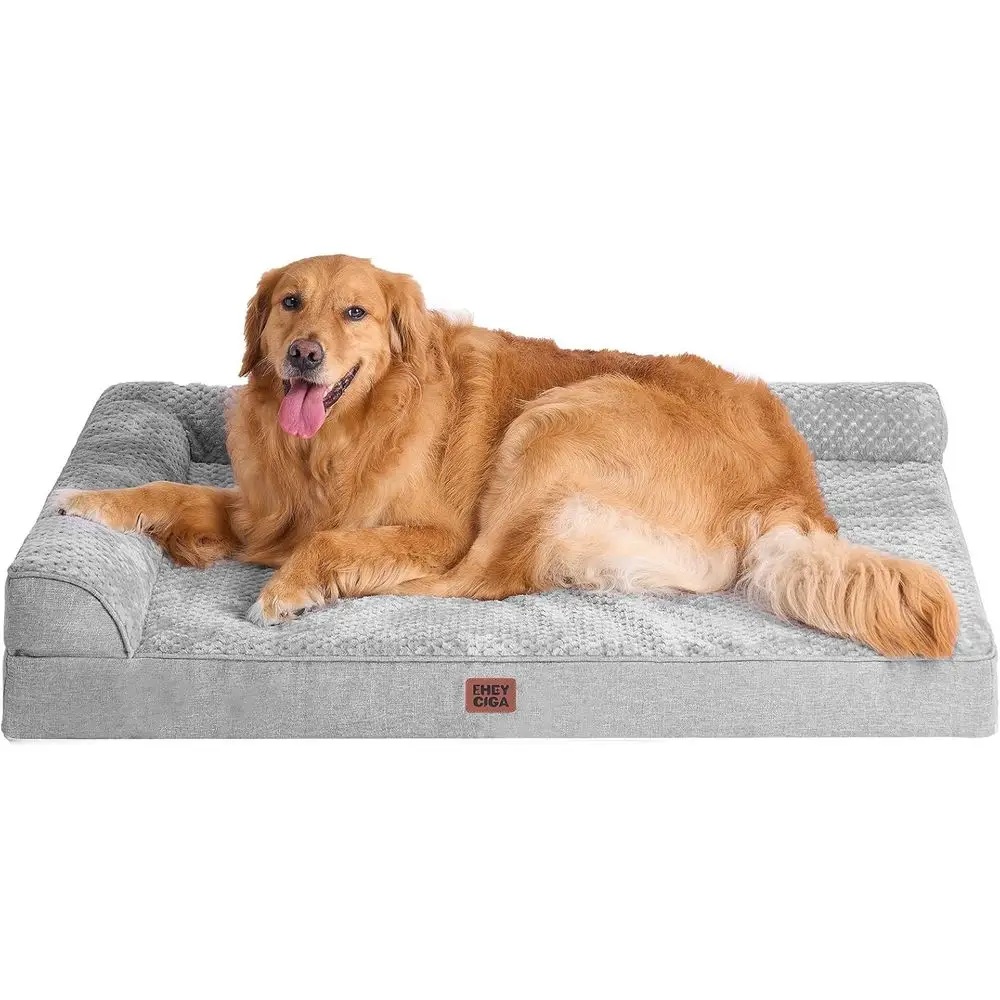 

Ортопедическая лежанка XL для собак, 44x32x6.5, с моющимся чехлом, водонепроницаемый диван-лежанка для крупных собак, нескользящее основание, серый цвет