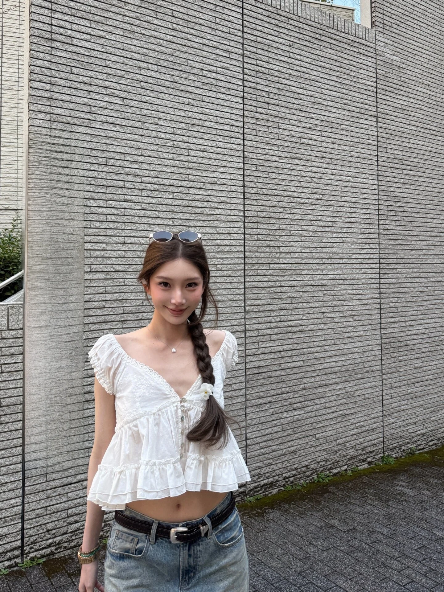 

Yangzifan Summer Sweet Dream 100% Cotton Doll Shirt Women's V-neck Short Sleeve Embroidered Button-up Casual Loose Fit Top