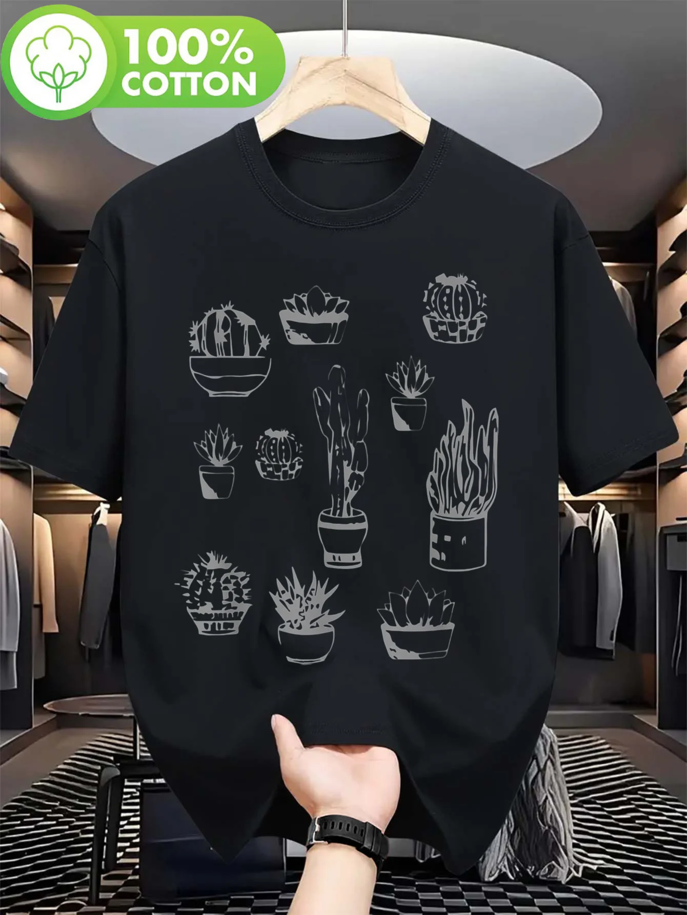 

Мужская футболка унисекс с принтом кактуса — повседневная футболка с круглым вырезом из 100% хлопка с легкой эластичностью, стандартной посадкой, слегка завитая