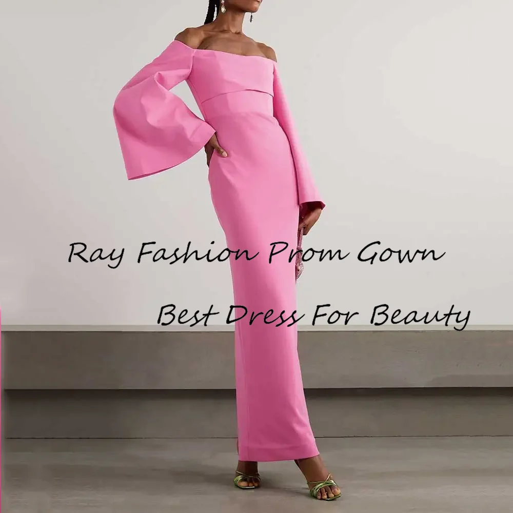 

Ray Fashion Simple Straight Prom Dress With Off The Shoulder Long Sleeves Ankle Length For Formal Occasion Vestidos De Noche