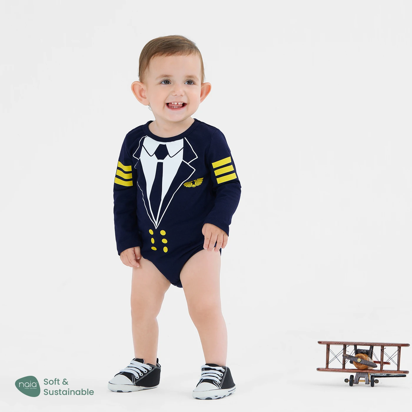 PatPat 2pcs Baby Naia Pilot Style Long Sleeve Round Neck Romper Set