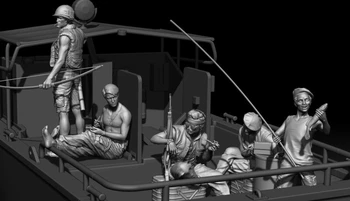 1/35 Scale Die-Cast Resin Figure Model Kit Boat Crews & Animals 5 Figures (No Boat)…