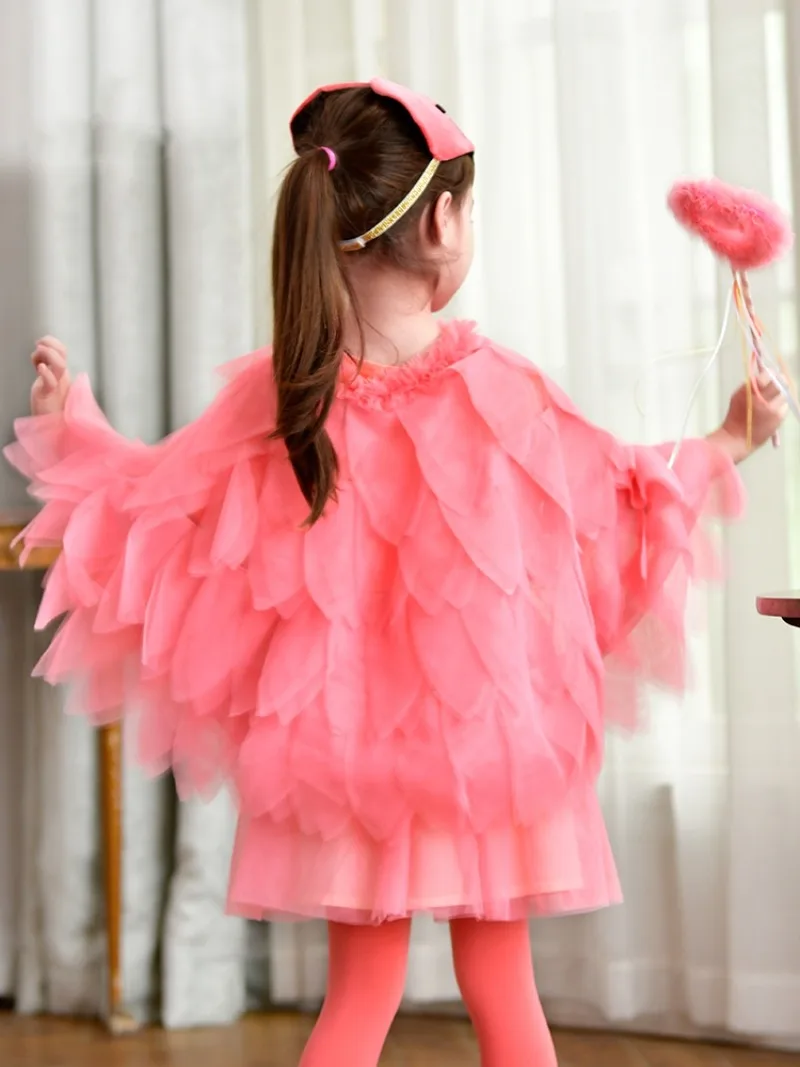 New Girls Flamingo Cloak Sweet Fancy Dress Animal Cosplay Costumes Children Toddler Purim Cosplay Kids Birthday Party Clothing