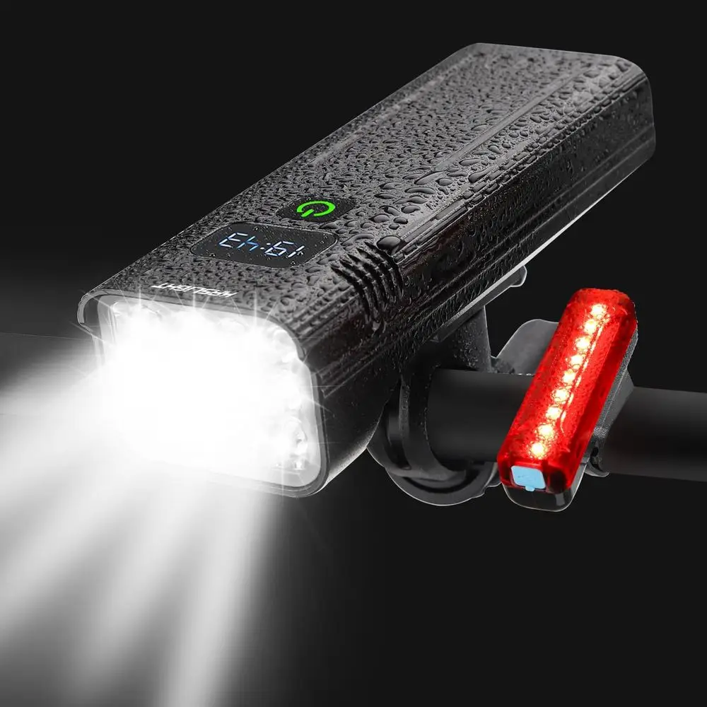 

Bike Lights for Night Riding, 10000Lumen LED Headlight, Rechargeable, Bright Front and Back with High & Low Beams, Free Tailligh