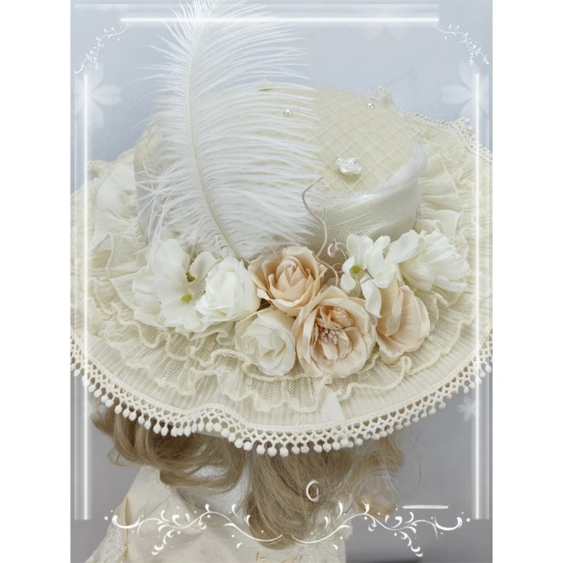 Lolita Elegant Top Hat Generative Color Bonnet Flat Top Flat Hat Big Eaves Dome BNT Lace Bow Travel