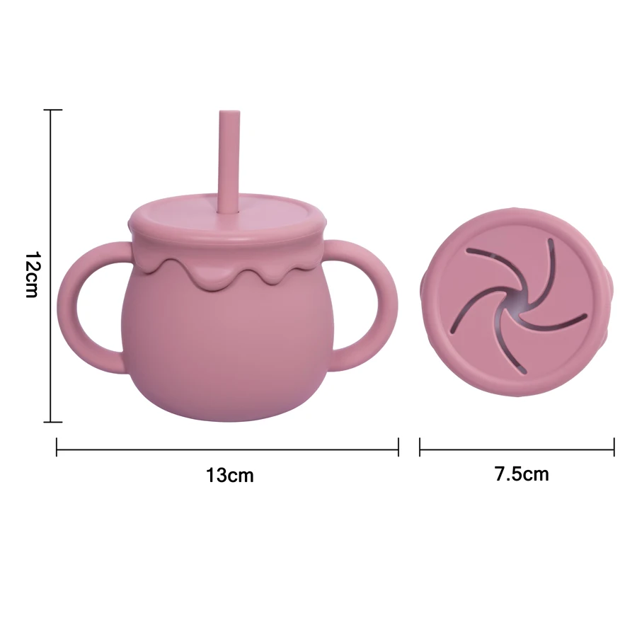 Cartoon Leuke Siliconen Stro Cup Kinderen Drinkbeker Snack Cup 2-In-1 Voedsel Opbergdoos Met handvat Voeden Water Cup Bpa Gratis