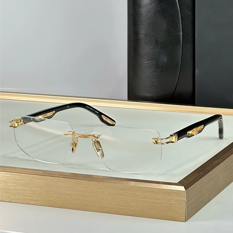 

ULTIMATE ll Men's Luxury Craft Black Gold Rimless Eyeglasses Designer Brand Top Quality Boundless Acetate Solar Glasses for